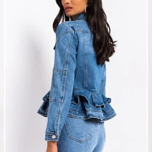 Azalea Wang  Blue Denim Ruffled Peplum Jacket Size Medium 100% Cotton - Picture 12 of 12